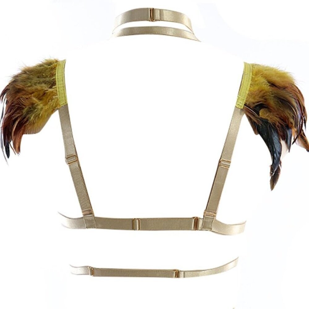 Feather Epaulets Body Harness Gothic Lingerie Strap Bralette for Party and Festi - Picture 3 of 9